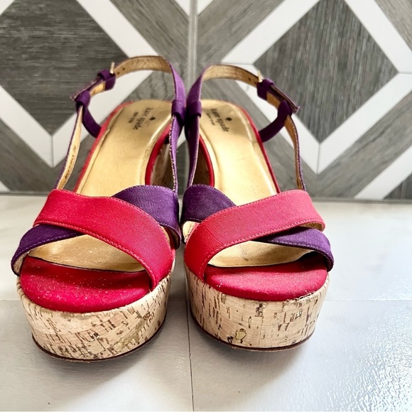 Kate Spade Penny Sandals Wedge Block Heels color block Red Purple Cork size 9 - Picture 3 of 10